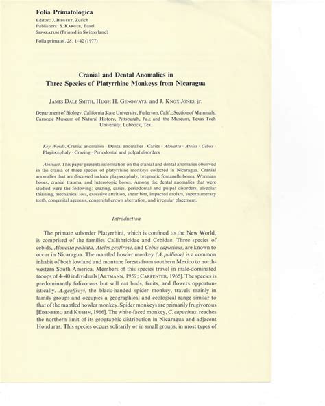 (PDF) Cranial and Dental Anomalies in Three Species of Platyrrhine Monkeys from Nicaragua