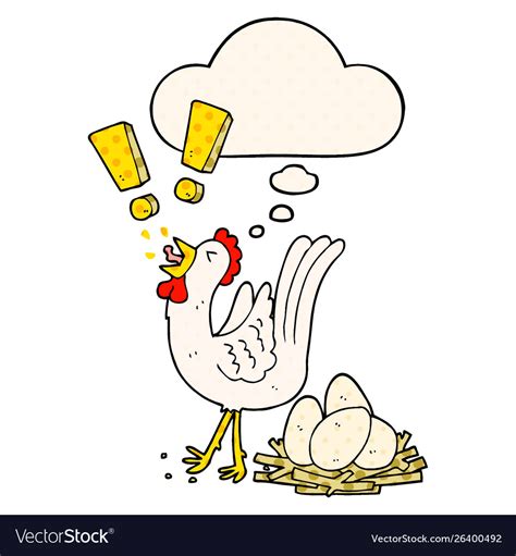 Cartoon chicken laying egg and thought bubble Vector Image