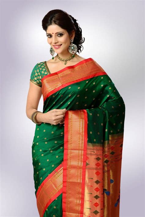 Green Color with Red Border Paithani | wardrobe rack | Pinterest | Green colors and Saree