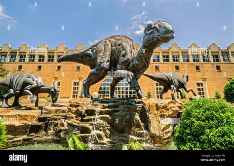 A family of bronze dinosaurs — lophorhothon atopus — frolic in the ...