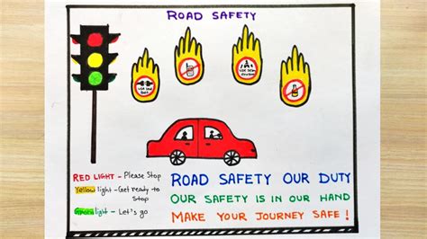 Road safety drawing for competition | How to draw road safety poster |Road safety drawing oil ...