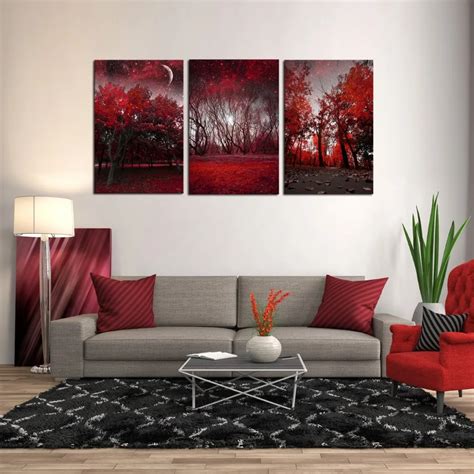 Canvas Prints 3 Panels Framed Wall Art Red Trees Paintings Printed ...