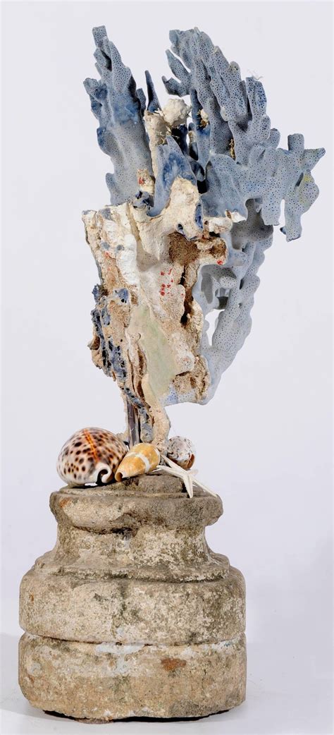 Blue Coral Madrepora Natural Sculpture on a Stone Capitel For Sale at 1stdibs