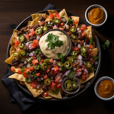 Premium AI Image | a top view photo of loaded nachos topped with ...