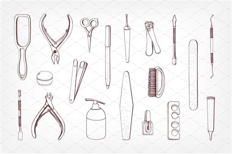 Manicure equipment | Manicure, Nail logo, Hand drawn vector illustrations