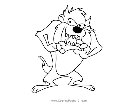 Tasmanian Devil Smiling Coloring Page for Kids - Free Tasmanian Devil ...