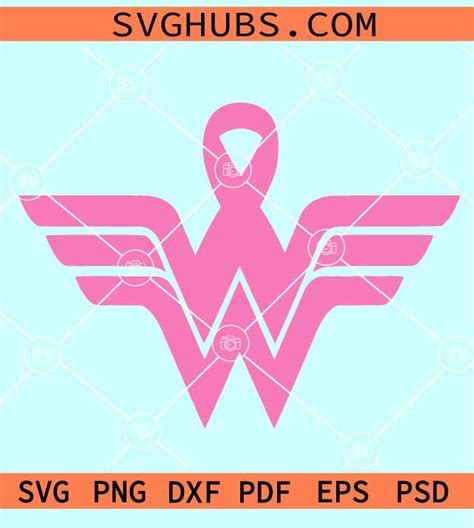 Breast Cancer Wonder Woman SVG, Cancer awareness svg, Pink ribbon svg