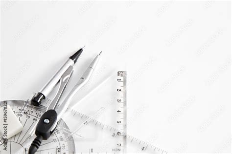 Geometry set with compass, ruler and protractor Stock Photo | Adobe Stock