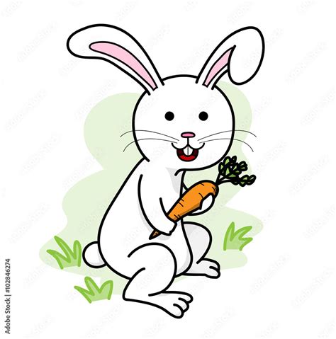 Bunny with Carrot, a hand drawn vector illustration of a bunny holding a carrot, isolated on ...