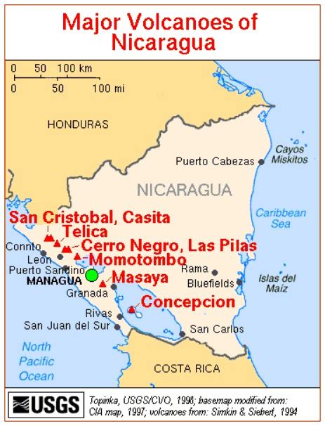 Map of Major Volcanoes of Nicaragua | volcanoes | Pinterest | Maps and Volcanoes