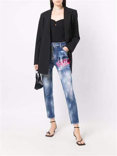 Dsquared2 distressed-effect logo-print Jeans - Farfetch