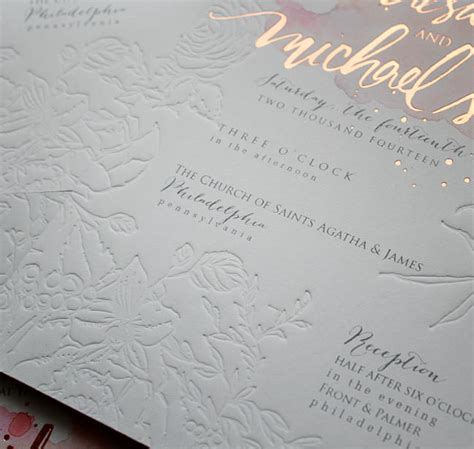 A Peek into the Studio - Rose Gold Foil and Blind Letterpress Floral Wedding Invitations ...