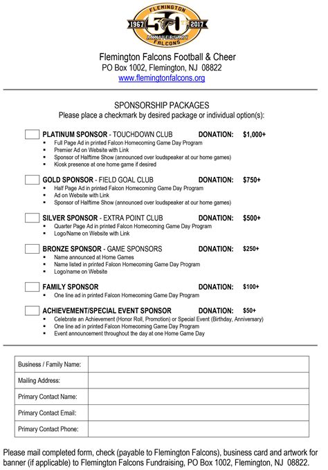 Sponsor Sheet Template