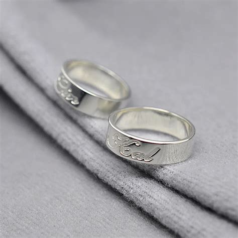 Personalized Couple Ring Set Engrave Name Initial Band Custom 925 Solid Silver Wedding Lover ...