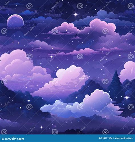 A Purple Night Sky with Clouds and Stars Stock Photo - Image of heaven ...