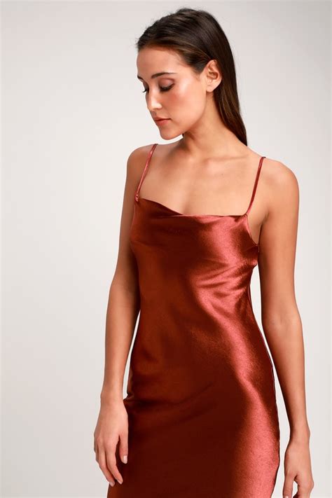 Sexy Copper Dress - Satin Dress - Satin Midi Dress - Copper Dress - Lulus