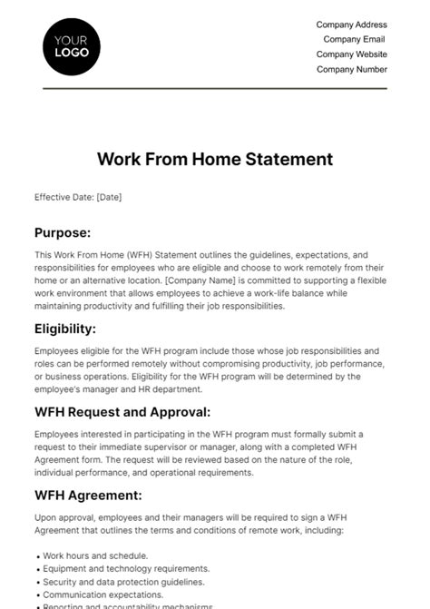 Free Work From Home Statement HR Template - Edit Online & Download ...