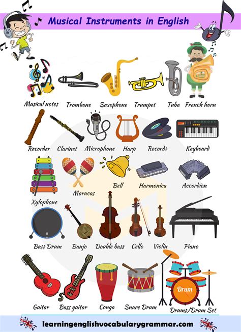 Musical instruments vocabulary list with pictures | Music vocabulary ...