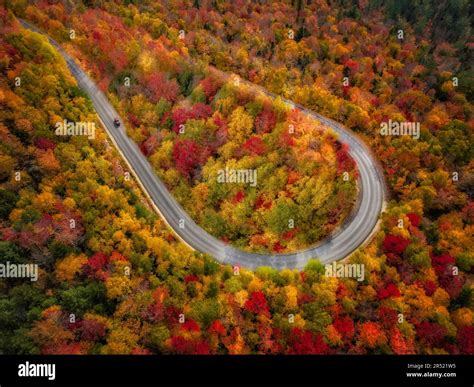 White Mountains NH Fall Foliage - Aerial view of the autum peak colors ...