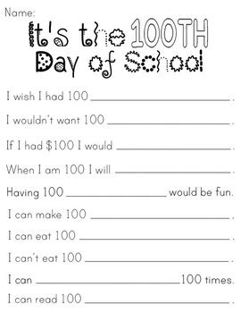 100th Day of School Worksheet by Jaclyn Daily | TPT