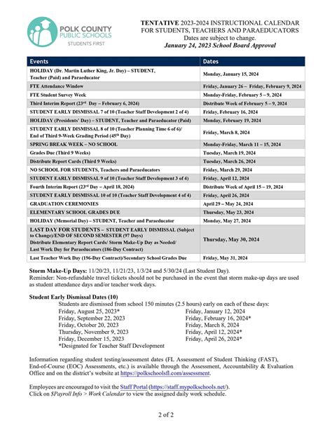 Polk County Schools Calendar 2024 - Mil Lauree