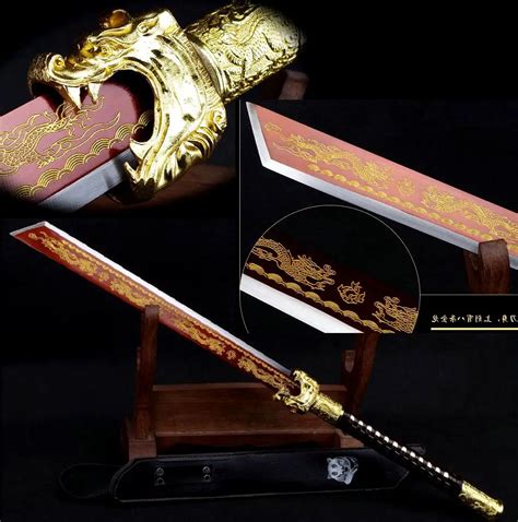 Battle Ready Manganese Steel Gilt Dragon Chinese Han Tang Kungfu Broadsword DaDao Sword Blade ...