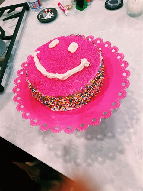 preppy smiley face cake🧿😆🍒 | Pink birthday cakes, Cute birthday cakes, Pretty birthday cakes