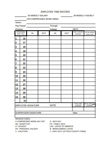 Employee Time Off Record Printable