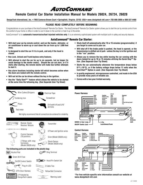 Remote Control Car Starter Installation Manual for