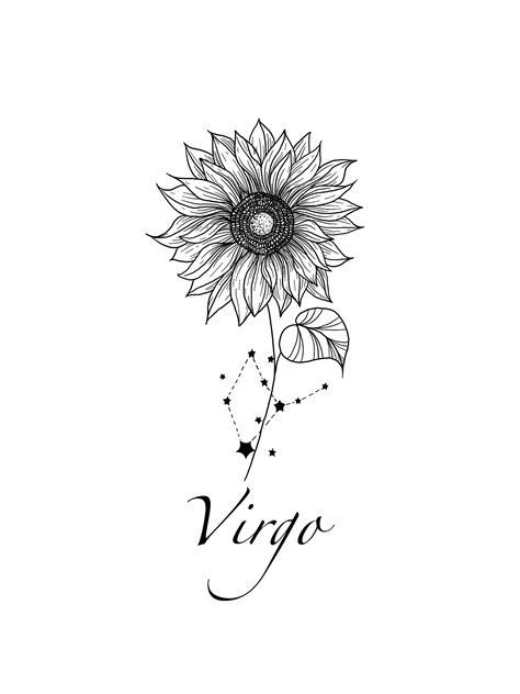 Virgo Constellation Tattoo Sunflower Flower Tattoo Design | Etsy