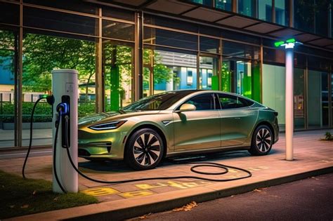 Premium AI Image | A tesla model 3 charging at a charging station.