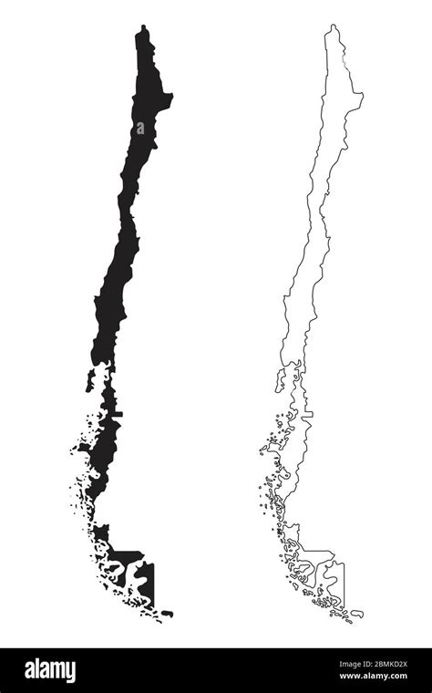 Chile Country Map. Black silhouette and outline isolated on white ...