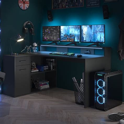 Groton Wooden Gaming Desk With Storage In Matt Anthracite | Furniture in Fashion