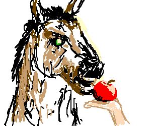 A horse eating an apple. - Drawception