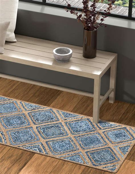 Blue 2' 6 x 6' Braided Jute Runner Rug | Rugs.ca