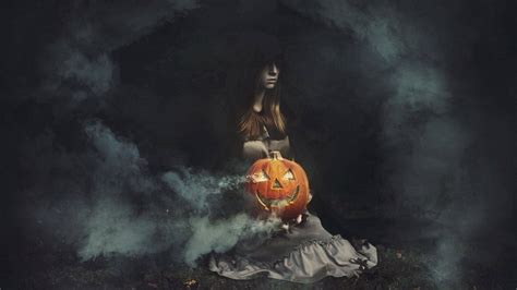 Download Dark Halloween Pumpkin Girl Wallpaper | Wallpapers.com