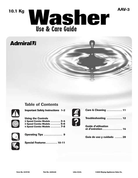 Admiral AAV-3 Washer User Manual | Manualzz