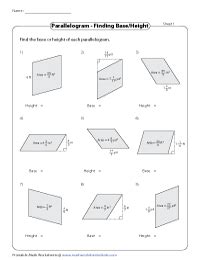 Area Of Parallelogram Worksheet - Kindergarten Printable Sheet