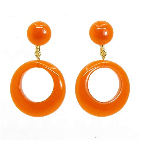 1960s Orange Drop Hoop Earrings Boho Chic Clip Ons Gold Tone 70s ...