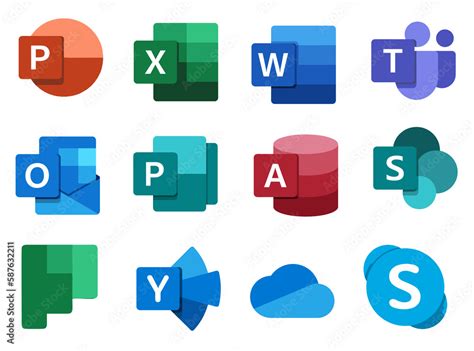 Microsoft 365 Office icon set. Vector editorial illustration ...