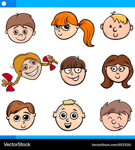 Cartoon kids characters faces set Royalty Free Vector Image