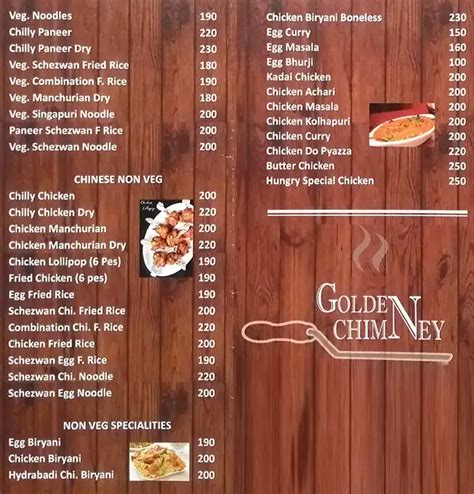 Menu at Golden Chimney, Mumbai