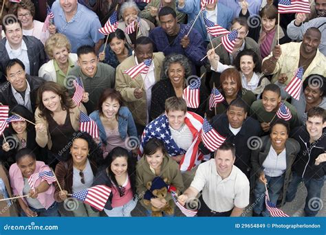 People Together Raising American Flag Stock Image - Image of people ...