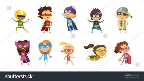 Kids Wearing Colorful Costumes Different Superheroes Stock Vector ...