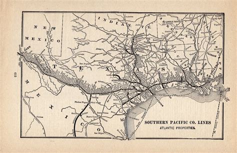 1900 Antique Southern Pacific Railroad System Map Atlantic Side Railway Map Birthday Gift for ...