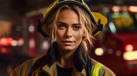 Premium AI Image | Woman firefighter in uniform is at work in department