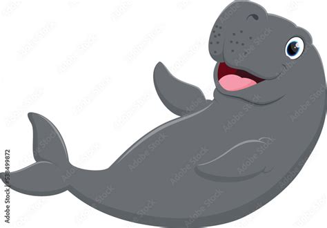 Happy cute cartoon manatee swimming Stock Vector | Adobe Stock