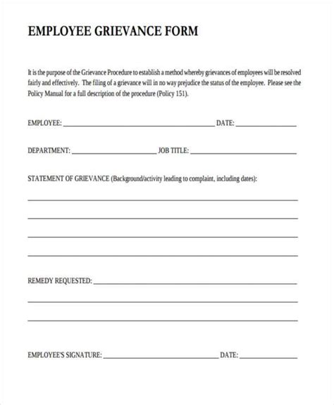 Printable Grievance Form - Printable Forms Free Online