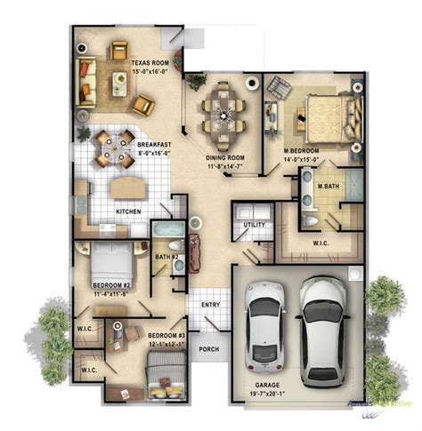 2D color floor plan of a single family 1 story home created for a client through our 3D | Home ...