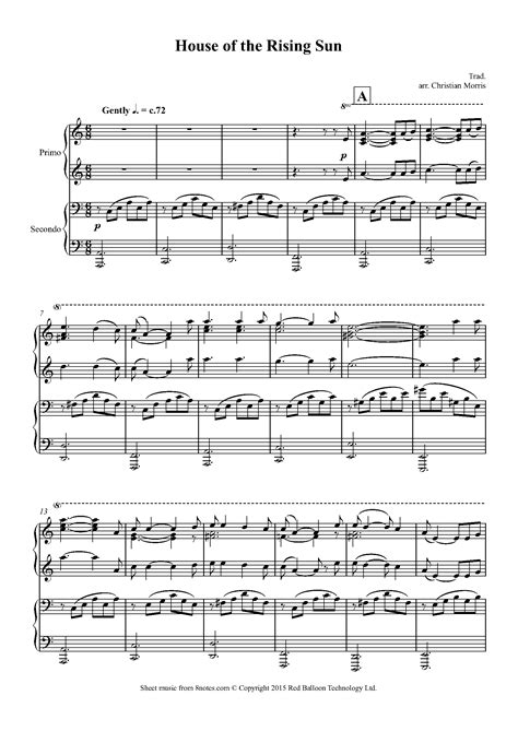 House of the Rising Sun Sheet music for Piano Duet - 8notes.com